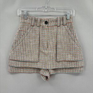 Maje Shorts Womens Small 36 Blue Beige Tweed Houndstooth High Waist Made France